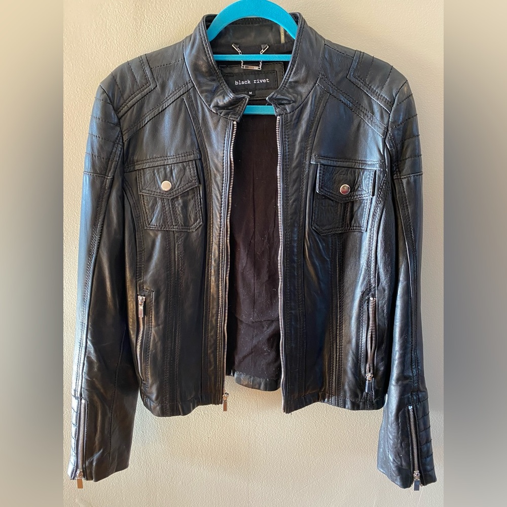 Timeless Genuine Black Leather Jacket – Size Medium